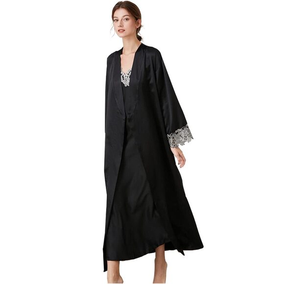 Other - 7908 2 Piece Satin Nightgowns and Robe Set Sexy Lace Silk Slip Dress Long
